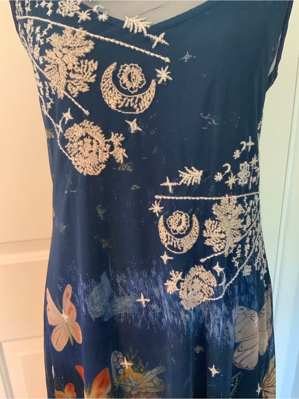 NWT Johnny Was Aurelius Mesh Embroidered Dress Over Printed Slip - Picture 4 of 14